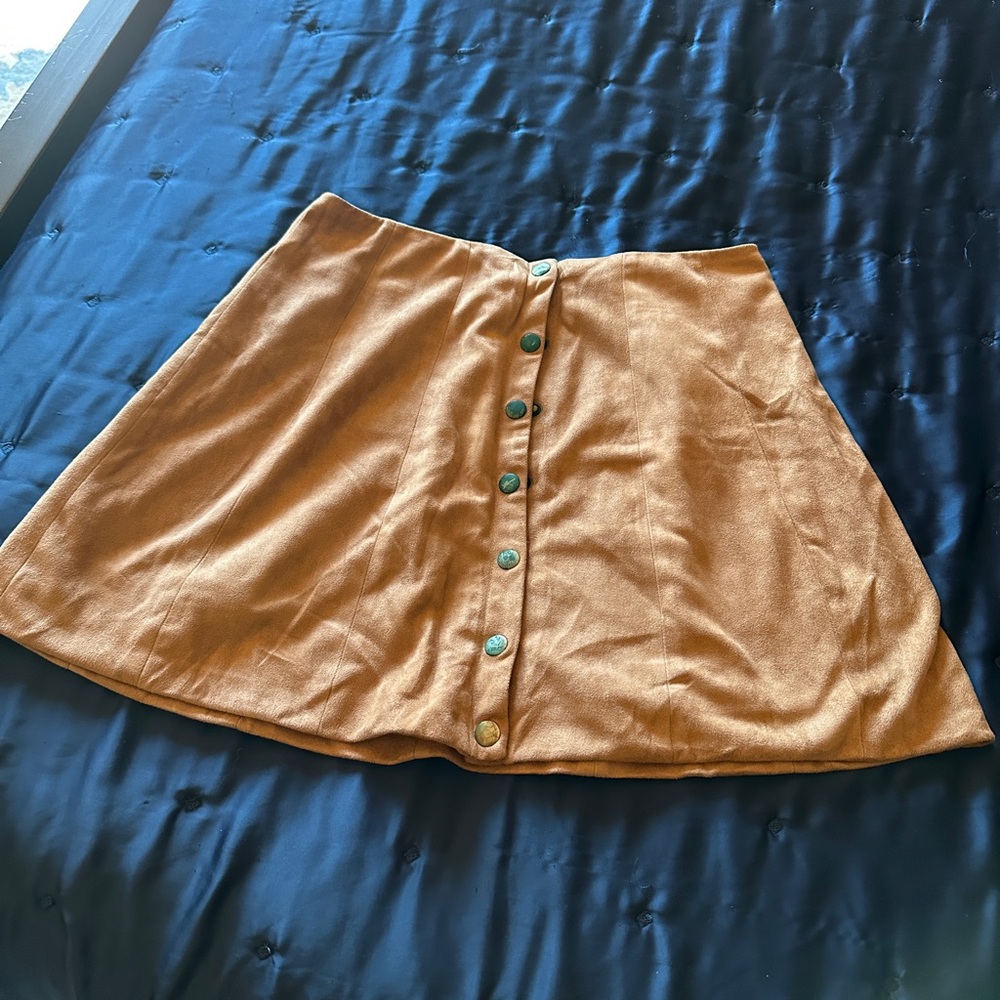 Button Up Tan Suede Skirt